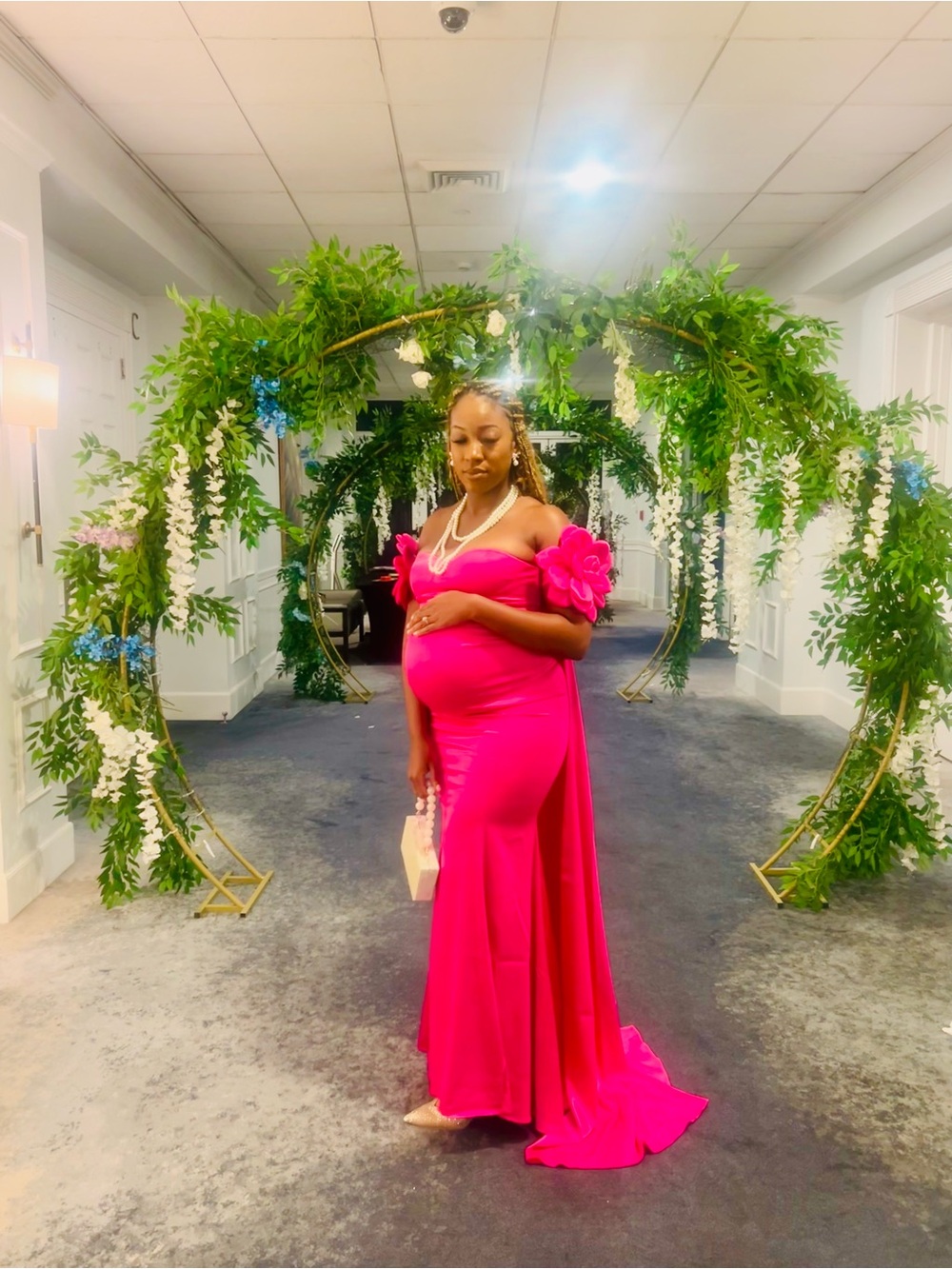 Elegant Hot Pink Maternity Evening Gown